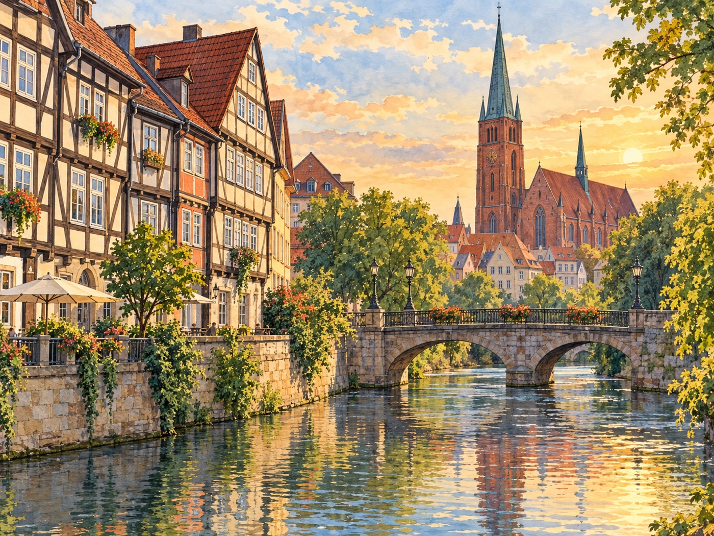 Altstadt de Hannover junto al río Leine y la Marktkirche